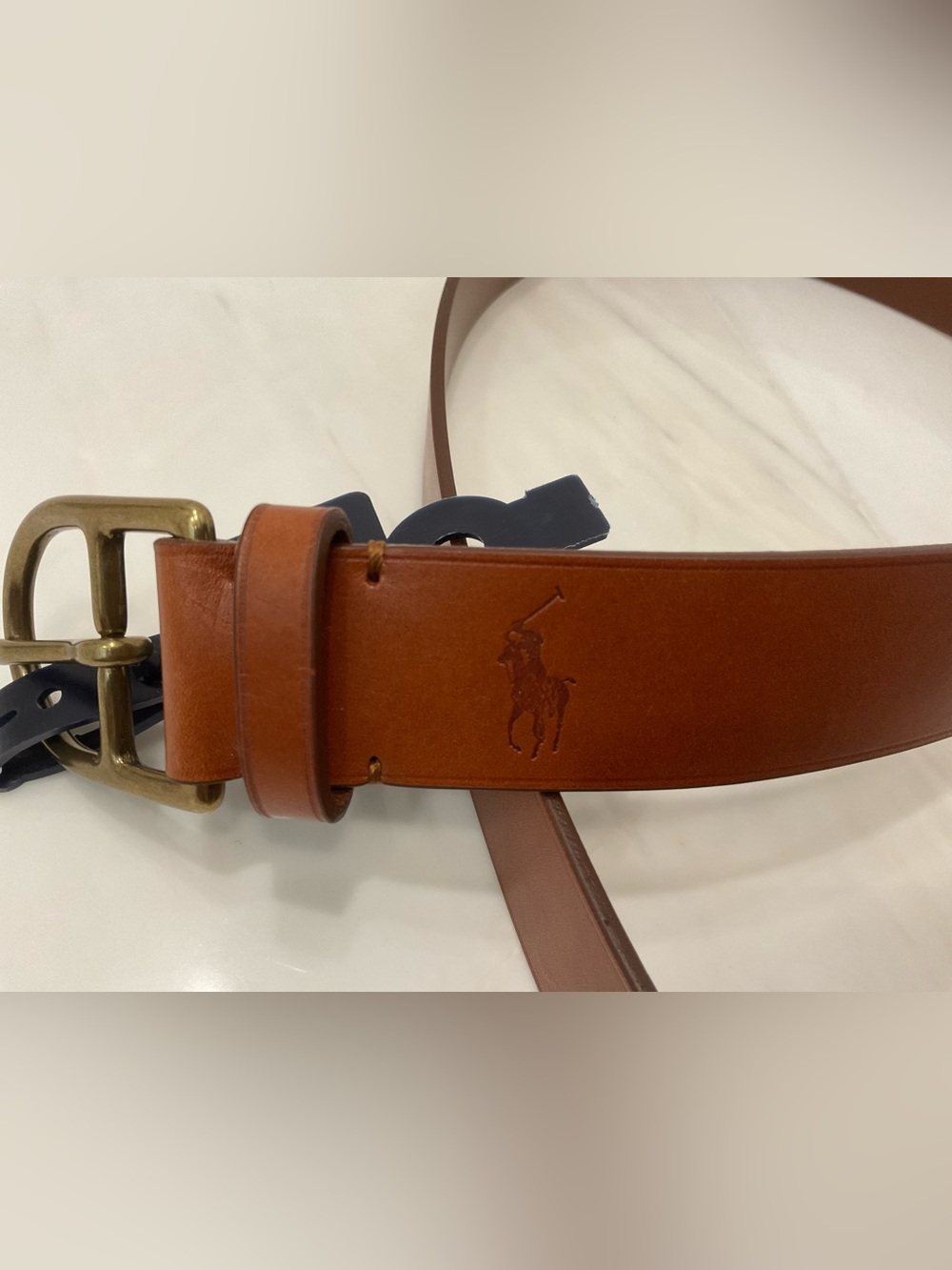 NWT Polo Ralph Lauren Brown Saddler Brass STIRRUP Buckle LEATHER Belt - ITALY - Picture 2 of 8